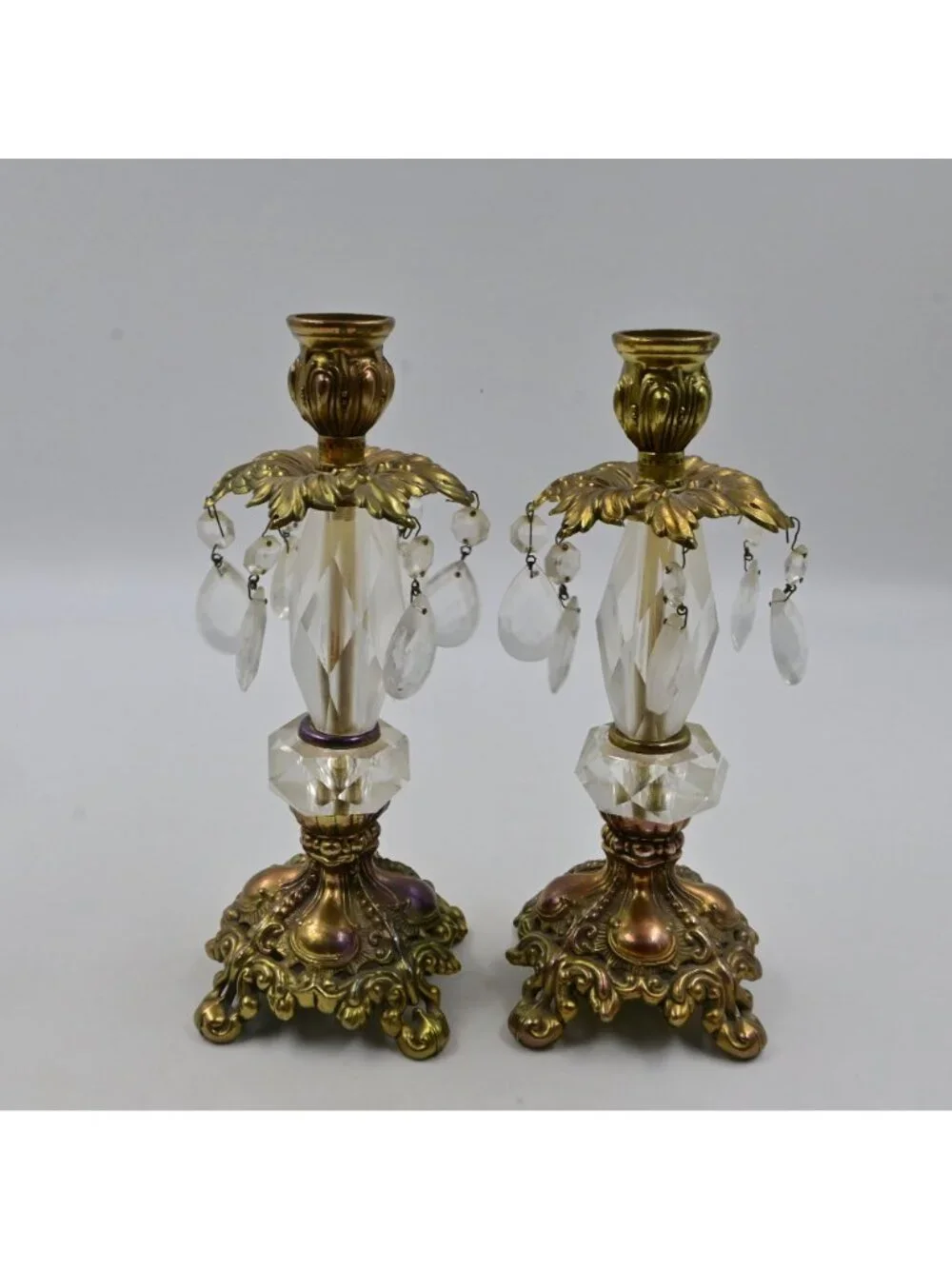 Hollywood Regency Style Ornate Gold cast Brass Candlestick Holders 2 Vintage - Picture 3 of 13